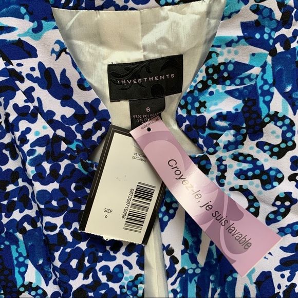 New Blue & White Printed Investments Blazer Size 6 - Picture 5 of 8